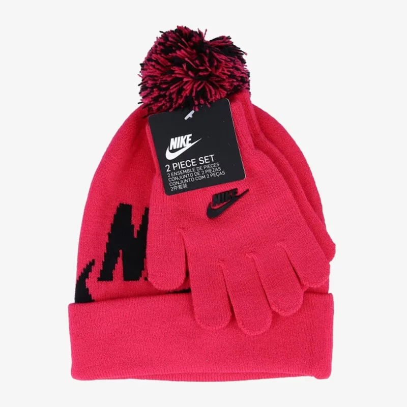 NAN SWOOSH POM BEANIE GLV SET
